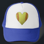 Softball heart hat<br><div class="desc">Perfect for the softball player in your life. Celebrate your love of the game with this heart with the famous yellow background and red stiches.</div>