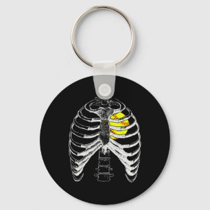 Softball Heart In Ribcage Shirt - Halloween Softba Keychain