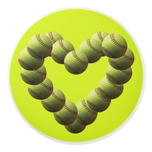 Softball Heart Multi Ball Yellow Softball Ceramic Knob