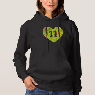 Softball Heart Player 11 Softball Mom Dad Varsity Hoodie
