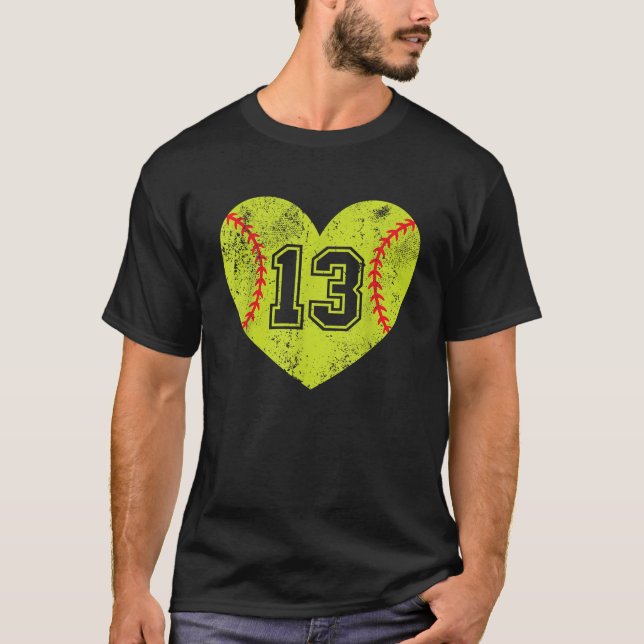Softball Heart Player 13 Softball Mom Dad Varsity  T-Shirt (Front)