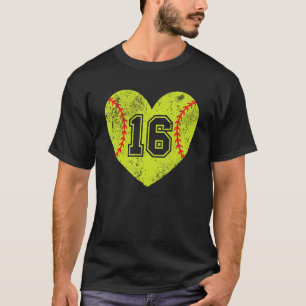 Softball Heart Player 16 Softball Mom Dad Varsity T-Shirt