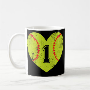 Softball Heart Player 1 Softball Mom Dad Varsity Coffee Mug
