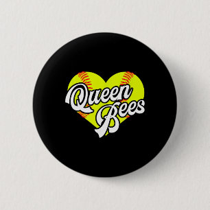 Softball Heart Queen Bees Team T-ball League Girls Button
