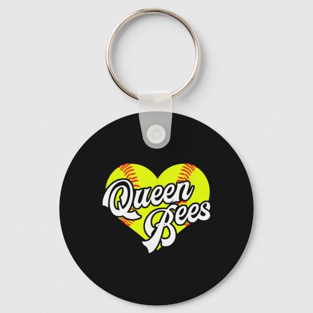 Softball Heart Queen Bees Team T-ball League Girls Keychain (Front)