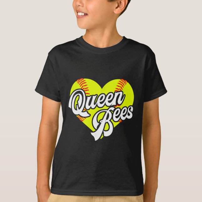 Softball Heart Queen Bees Team T-ball League Girls T-Shirt (Front)