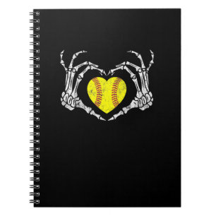 Softball Heart Skeleton Hand Halloween Costume Fun Notebook