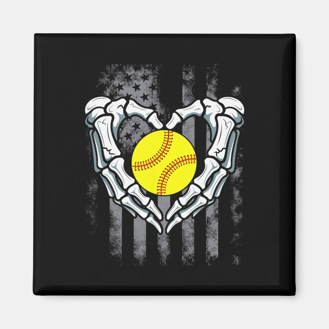 Softball Heart Skeleton Hand Halloween Costume Men Magnet (Front)