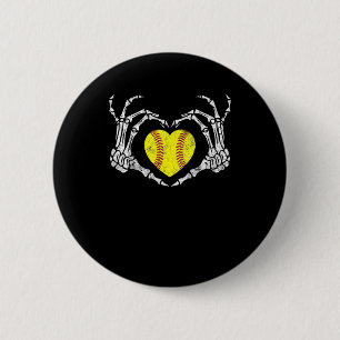 Softball Heart Skeleton Hand Halloween Funny Button