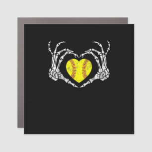 Softball Heart Skeleton Hand Halloween Funny Car Magnet