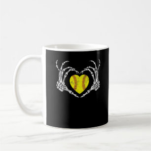 Softball Heart Skeleton Hand Halloween Funny Coffee Mug