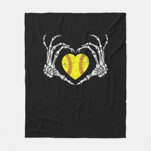 Softball Heart Skeleton Hand Halloween Funny Fleece Blanket