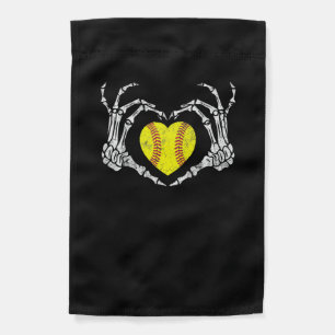 Softball Heart Skeleton Hand Halloween Funny Garden Flag