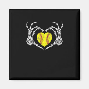 Softball Heart Skeleton Hand Halloween Funny Magnet