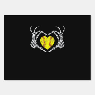 Softball Heart Skeleton Hand Halloween Funny Sign