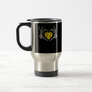 Softball Heart Skeleton Hand Halloween Funny Travel Mug