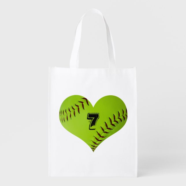 Softball heart tote bag. (Front)