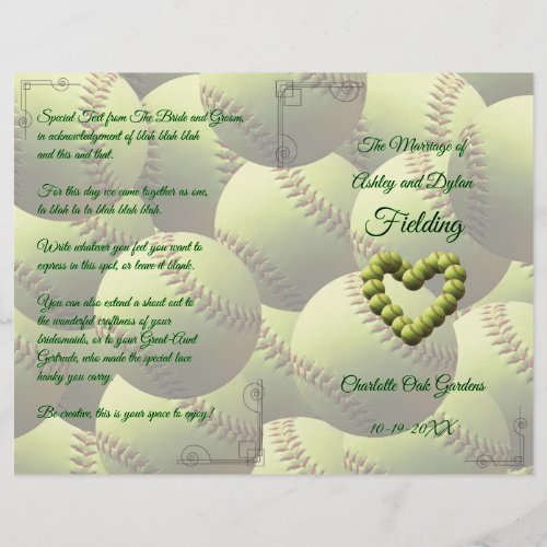 Softball Heart Wedding Theme Wedding Program