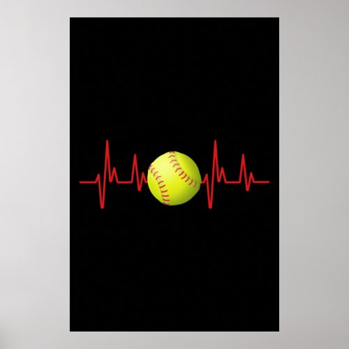 Softball Heartbeat EKG Poster