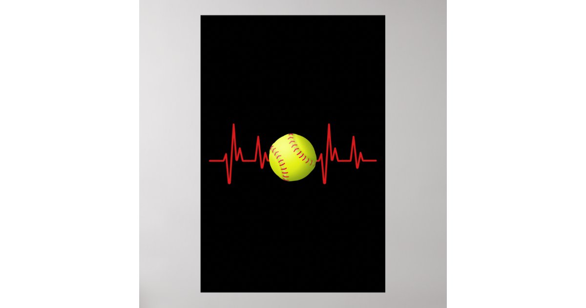Softball Heartbeat EKG Poster Zazzle