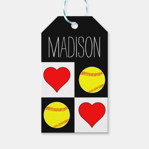 Softball Hearts Custom Player Name or Text Sports Gift Tags