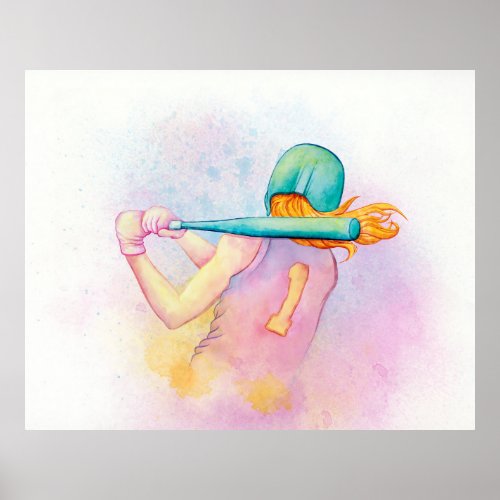 Softball Hitter Watercolor Poster