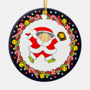 Softball Holiday Gift Ceramic Ornament
