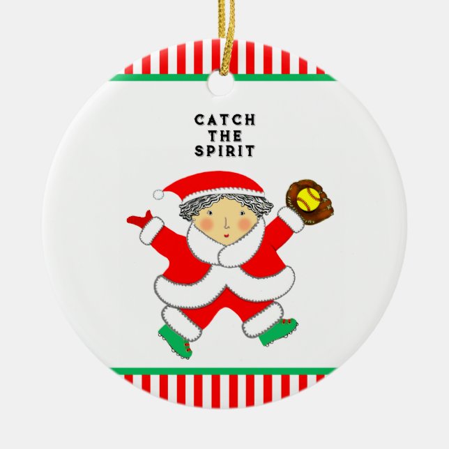Softball Holiday Gift Ceramic Ornament (Front)