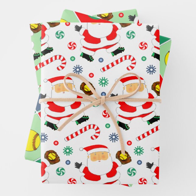 Softball Holiday Gift Wrapping Paper (In situ)