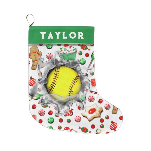 Softball Holiday Gifts Large Christmas Stocking