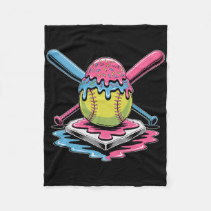 Softball Ice Cream Drip - Cute Softball Player  Fleece Blanket