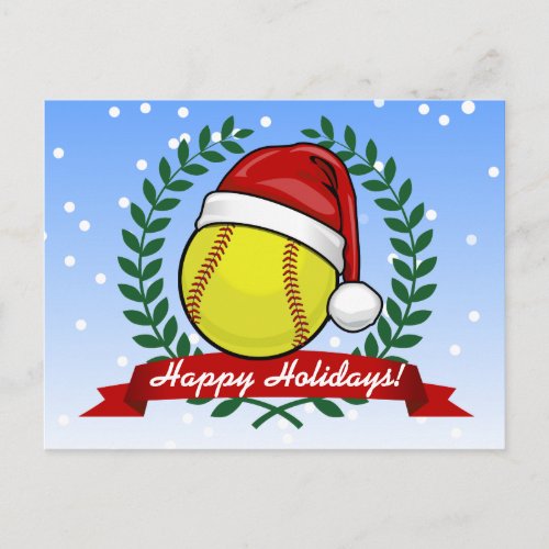 Softball In A Santa Hat Christmas Style Holiday Postcard