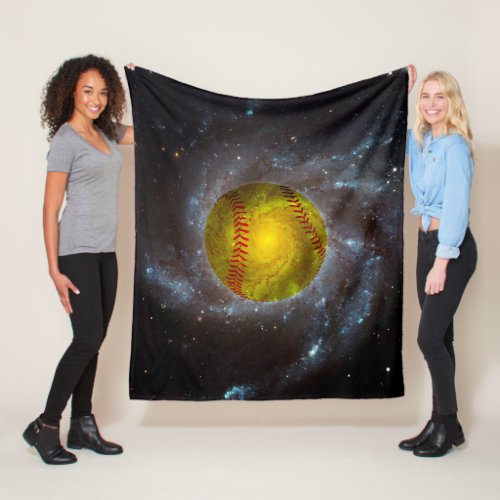 Softball in Outer Space Galaxy Fastpitch Softball Fleece Blanket