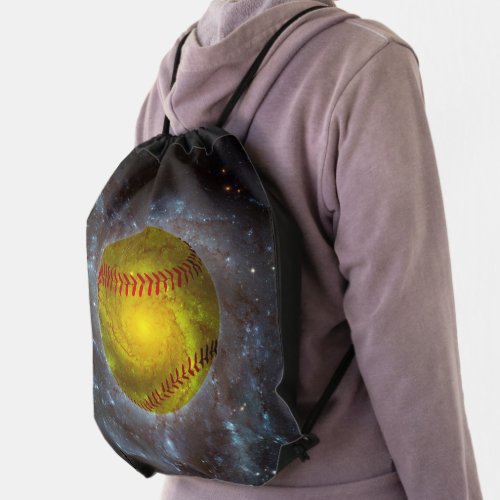 Softball in Space Unique Drawstring Backpack