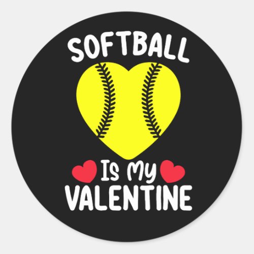 Softball Is My Valentine Day Sports Classic Round Sticker
