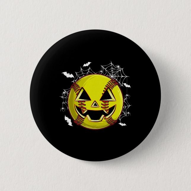 Softball Jack O Lantern Pumpkin Face Halloween Cos Button (Front)