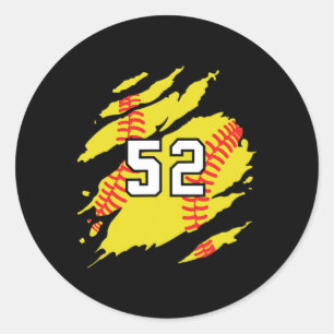 Softball Jersey Number #52 Sports Player Fan Jerse Classic Round Sticker