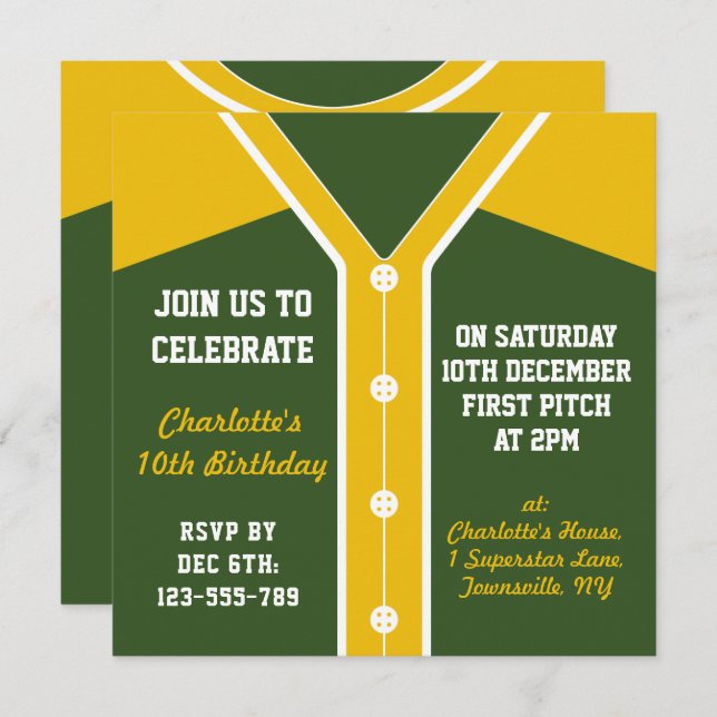 Softball Jersey Themed Party Invites Template (Front/Back)
