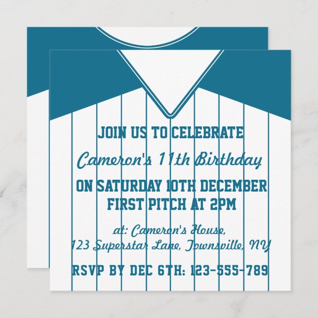 Softball Jersey Themed Party Invites Template (Front/Back)