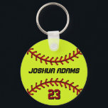 Softball Keychain for Sports Fans and Athletes<br><div class="desc">A cool and colorful sports theme keychain as gift for families and friends. Softball keychain with personalized name and player number. A great souvenir for softball coach,  captain and players. You can customize the ball color to the color you want.</div>