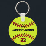 Softball Keychain for Sports Fans and Athletes<br><div class="desc">A cool and colorful sports theme keychain as gift for families and friends. Softball keychain with personalized name and player number. A great souvenir for softball coach,  captain and players. You can customize the ball color to the color you want.</div>