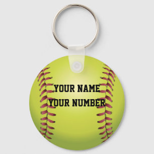 Softball Keychain ID Tag YOUR NAME & Number