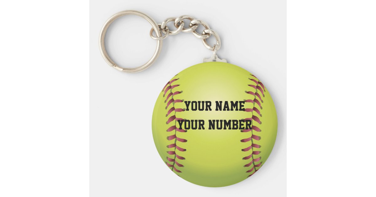 Softball Keychain ID Tag YOUR NAME & Number Zazzle