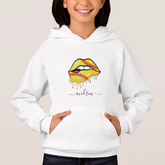 Softball Lips Drip Dripping & Girls Name Pretty Hoodie (Front)