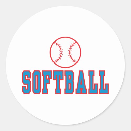 softball logo red and blue classic round sticker