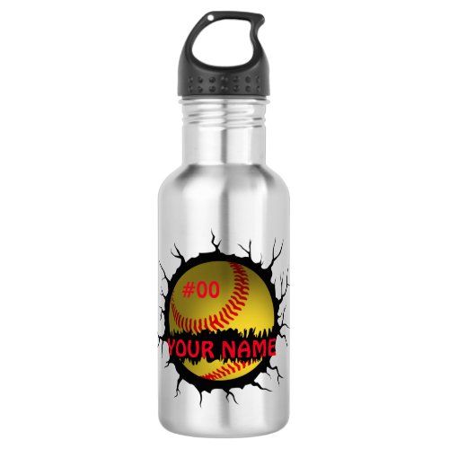 Softball Logo Softball Custom Name Softball Gift Stainless Steel Water Bottle