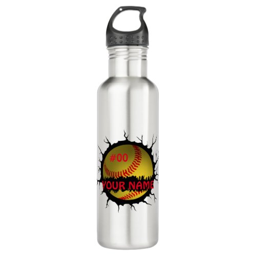 Softball Logo Softball Custom Name Softball Gift Stainless Steel Water Bottle
