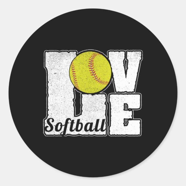 SOFTBALL LOVE CLASSIC ROUND STICKER (Front)