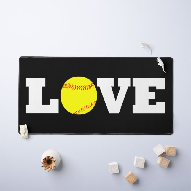 Softball Love Fastpitch Softball Player or Coach Desk Mat (Kids Table)