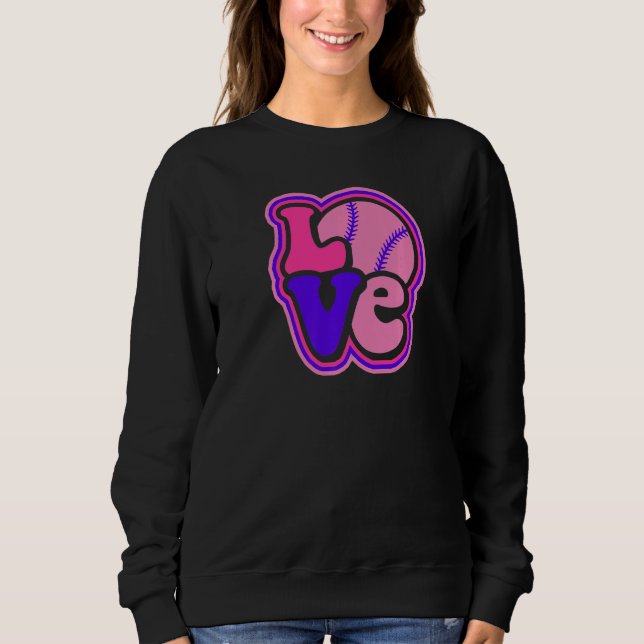 Softball Love for Teen Girls & Women Purple & Pink Sweatshirt (Front)